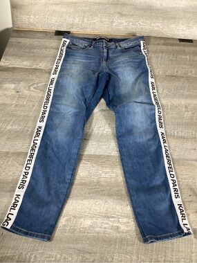 Karl Lagerfeld Paris Womens Jeans 14 Blue Side Logo Tape Stretch